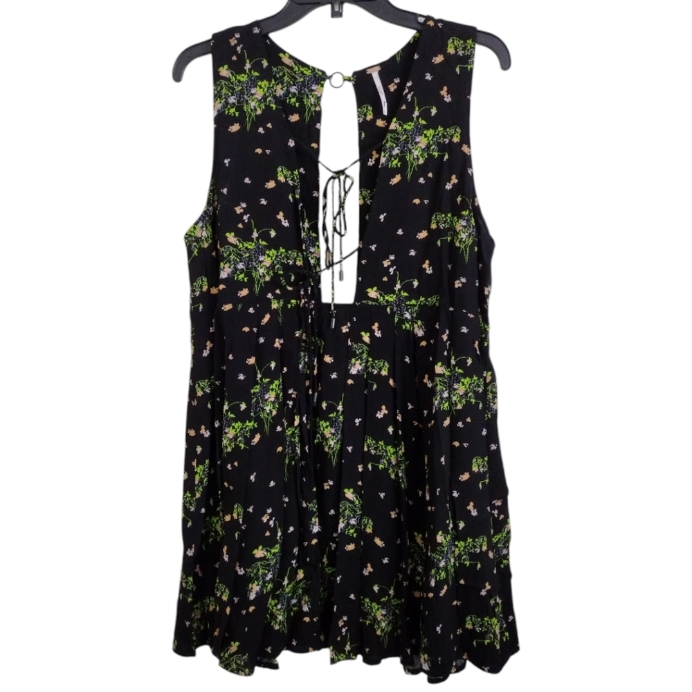 Free People black pink green floral tunic minidress size small